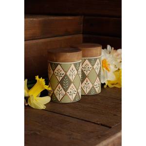Sustainable Mango Wood Enamel Printed <b>Jar</b> <b>for</b> Dry Food <b>Storage</b> Wooden <b>Kitchen</b> Item - Product Image 1