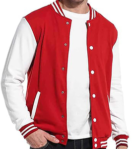 Men's <b>Red</b> Varsity Jacket With White Sleeves Turn-down Collar Button Closure Casual Autumn Wear - Product Image 1