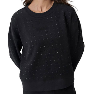 Sweat-shirt décontracté pour femme, style streetwear, avec strass et logo frontal, haut scintillant tendance, en promotion - Product Image 1