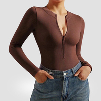 Combinaison moulante noire en maille à manches longues pour femme, taille mi-haute, extensible, avec fermeture éclair sur le devant, couleur unie, séchage rapide