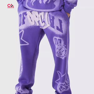 Ensemble de survêtements unisexes pour hommes en coton de haute qualité, coupe oversize, avec impression sérigraphiée et broderie, comprenant un pantalon long évasé et un sweat à capuche délavé à l'acide - Product Image 3