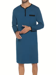 Camisones Térmicos de Lujo para Hombre, Cuello en V, 100% Algodón, Ropa de Dormir Cómoda, Fabricada en Bangladesh - Product Image 2