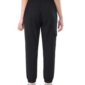 Ladies Black Elastic Waist <b>Cargo</b> Jogger <b>Pants</b> Regular Fit Casual Sweatpants Side Pocket <b>Cuffed</b> Ankles Winter Fleece Quick Dry - Product Image 6