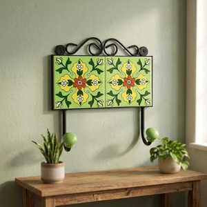 Beads Art Multifunctional Rustic Green Ceramic Tile Wall Coat <b>Hook</b> Pottery for Home Decorative <b>Hooks</b> & <b>Rails</b> - Product Image 6