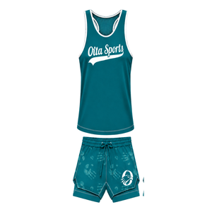 Teal White <b>Swim</b> Set Sleeveless Racerback Tank <b>Top</b> with Matching Shorts Lightweight Quick Dry Training Performance Swimwear - Product Image 1