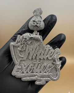 Collar con colgante de letra inicial estilo Hip Hop, con diseño de bolsa de dinero y cadena de eslabones, de Plata 925 y Diamante Moissanita VVS, para hombre, con incrustaciones de diamantes, con nombre, número o letra - Product Image 4