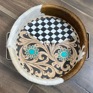 Plateau de présentation en cuir floral grand format à motif à carreaux, fait main, plateau de service moderne de luxe pour hôtel, organisateur de bureau, plateau décoratif - Product Image 5