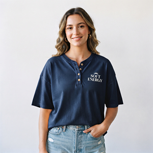 <b>Women</b> Baggy <b>Henley</b> Top Lightweight Cotton 230GSM Loose Fit <b>Henley</b> T-<b>Shirt</b> Drop Shoulder Button Up Summer Polyester Tee - Product Image 1
