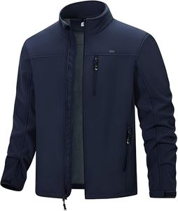 <b>Men's</b> <b>Navy</b> <b>Fleece</b> Jacket Stand Collar Zipper Closure Windproof Casual Outdoor Wear Autumn Season Regular Fit - Product Image 1