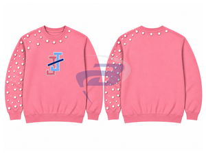 เสื้อสเวตเชิ้ตคอกลมสีชมพูสำหรับผู้หญิง แบรนด์ Jack And Jill Of America ตกแต่งด้วยมุกที่แขนเสื้อ พร้อมปักอักษรตามสั่ง - Product Image 3