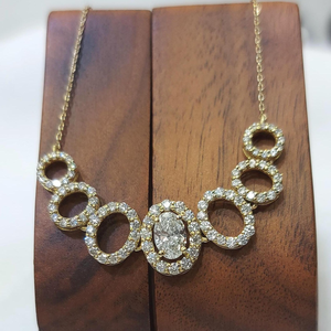 18K Gold Plated Oval Cubic Zirconia <b>Statement</b> <b>Necklace</b> Geometric Pave Setting Women's Everyday Wearing - Product Image 1