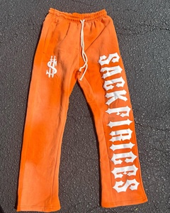 Pantalon de jogging en molleton avec logo personnalisé pour hommes, pantalon de survêtement évasé à motif solide et imprimé bouffant 3D, en éponge française baggy, en tissu usé décontracté - Product Image 5