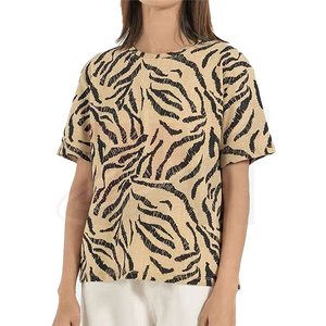 T-shirt personnalisé pour femme à imprimé tigre, col rond, manches courtes, coupe ample, décontracté, en coton tricoté, pour le printemps et l'été – Grande Vente - Product Image 1