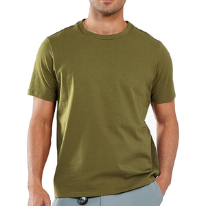 T-shirt uni à col rond pour homme, beige sable, manches courtes, doux, 100% coton, décontracté, léger - Product Image 4