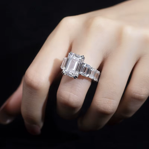 Bague de fiançailles en diamant de laboratoire taille émeraude platine 1 carat avec pierres latérales baguette, plaqué or 18 carats, bijoux unisexes tendance - Product Image 5