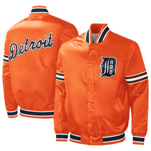 Blouson Bomber en Satin Style Universitaire Américain avec Boutons Recouverts, Col Montant, Style Vintage, Teint et Brodé pour le Printemps - Product Image 3