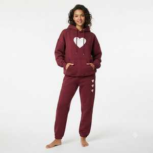 Ensemble de survêtement en coton personnalisé pour femme, coupe oversize, épaules tombantes, capuche à cordon et pantalon de jogging, couleur unie, deux pièces - Product Image 1