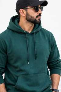 Plus Size <b>Men's</b> <b>Green</b> Solid Hooded Pullover Sweatshirt Cotton French Terry Autumn <b>Hoodie</b> - Product Image 4