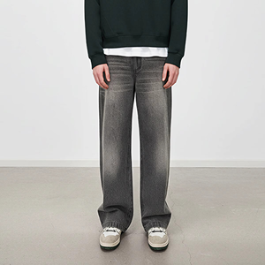 Jeans de Mezclilla para Hombre, Diseño Nuevo, Corte Holgado y Recto, Color Negro Lavado, Cintura Media, Transpirables, de Algodón, Spandex y Poliéster - Product Image 1