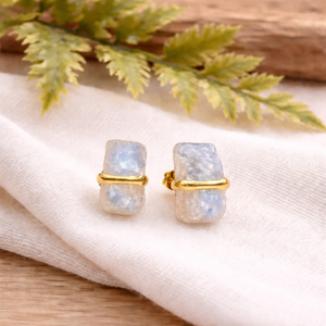 Raw Moonstone <b>Stud</b> <b>Earring</b> Center Bezel <b>Set</b> Handmade Natural Gemstone June Birthstone Jewelry Gift for Women - Product Image 1