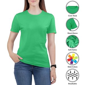 เสื้อยืดคอกลมสีเขียวสำหรับผู้หญิง แขนสั้น ทรงเข้ารูป สไตล์ลำลอง สีพื้น ผ้าฝ้าย 100% ระบายอากาศได้ดี เหมาะสำหรับฤดูใบไม้ผลิและฤดูร้อน ผ้าเจอร์ซีย์ถัก - Product Image 2