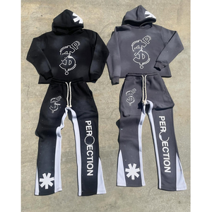 Custom Distressed Embroidered Patches <b>Hoodie</b> Heavyweight Acid Wash Cotton Tracksuits for Men with <b>Cropped</b> <b>Zip</b>-<b>Up</b> Winter Season - Product Image 3