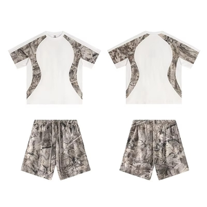<b>Men's</b> Summer <b>Camo</b> Print Patchwork <b>Short</b> Sleeve T-Shirt Loose Sports <b>Shorts</b> Set Breathable Cotton Quick Dry Casual Streetwear - Product Image 3