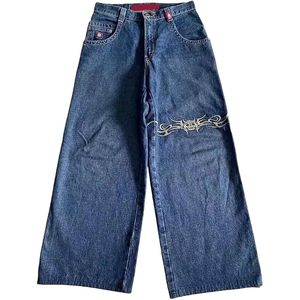 Vintage Custom <b>Embroidered</b> Baggy <b>Jeans</b> Men’s Wide Leg Streetwear Denim Pants Gothic Hip Hop Loose Fit Oversized Trousers - Product Image 4