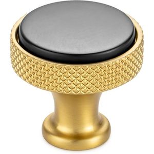 Set di 10 Maniglie per Mobili Nere Opache con Dettagli Dorati K28, Pomelli Rotondi Zigrinati a Foro Singolo per Cucina e Cassetti - Product Image 1