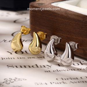 Pendientes de Plata de Ley 925 con Forma de Gota de Agua para Mujer, Pendientes de Botón con Baño de Oro de 18K - Product Image 2