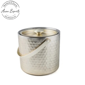 Elegant Hammered Stainless Steel Ice <b>Bucket</b> <b>with</b> <b>Lid</b> and Handle Stylish Durable Perfect for Parties and Events - Product Image 1