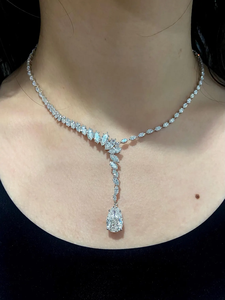 Custom VVS Moissanite Cuban Chain Link Lariat <b>Necklace</b> Pear Cut Drop Pendant 925 Silver Wedding Bridal Jewelry Luxury <b>Statement</b> - Product Image 2