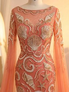 Vestido de Noche de Lujo Estilo Sirena con Adornos de Conchas Marinas, Mangas Largas Tipo Capa, Elegante Vestido Largo hasta el Suelo para Eventos Formales - Product Image 3