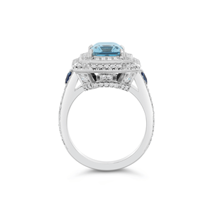 แหวนทองคำแท้ 18k/14k ประดับมรกตทรงเหลี่ยมธรรมชาติ 3.34 กะรัต อะความารีน 0.20 กะรัต ไพลิน และเพชร 1.22 กะรัต ดีไซน์ดับเบิ้ลฮาโล รับผลิตแบบ OEM ODM - Product Image 4