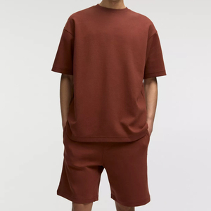 Men's Plus Size Solid Color Cotton V-neck T-Shirt <b>Set</b> Casual Summer <b>Knitted</b> Short Sleeve Tops and Shorts for Everyday Wear - Product Image 1