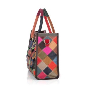 Sac fourre-tout Ando en cuir de vachette véritable pour femme, avec poignée supérieure et patchwork circulaire coloré - Product Image 2