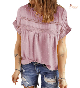 Blouses d'été à manches longues pour femmes, T-shirts en dentelle, style vintage coréen avec nœud, taille naturelle, coupe décontractée et habillée - Product Image 2