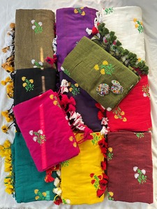 Sari traditionnel indien en coton Khadi, broderie florale en relief, anti-humidité, infroissable, pour femme, mariage, Diwali, toutes occasions - Product Image 2