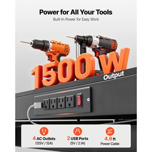 Banco da Lavoro in Legno Massiccio da 120 cm, Capacità 110 kg, 4 Prese AC e 2 Porte USB, Nuovo - Product Image 5
