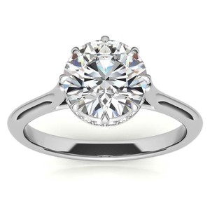 Anillo de Moissanita con Halo Oculto de Corte Redondo, Plata de Ley 925, Chapado en Oro Blanco, Anillo de Compromiso, Boda, Promesa, Joyería Fina - Product Image 1