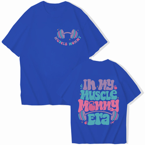 Camiseta Rosa para Mujer, Estilo Muscle Mommy, Corte Holgado, Cuello Redondo, Manga Corta, Informal, Estampado Digital, Algodón, Primavera Verano - Product Image 3