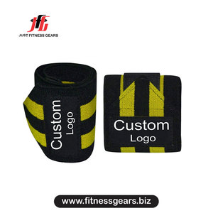 Support de poignet jaune avec logo personnalisé, réglable, à fermeture auto-agrippante, pour musculation, unisexe - Product Image 1