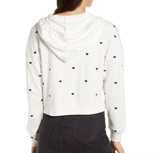 High Quality Custom Women's <b>White</b> Hooded <b>Sweatshirt</b> With Black Heart Print Full Sleeve Knitted Spring Wear 100% Cotton - Product Image 2