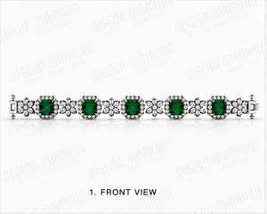Bracelet tennis diamant en or blanc 18 carats avec halo de pierres vertes taille émeraude, bijou de luxe personnalisable haut de gamme - Product Image 6