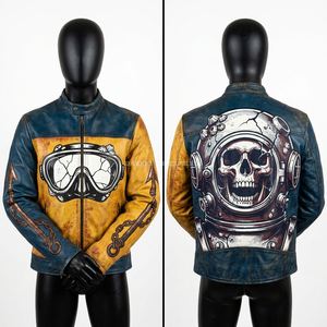 Blouson en cuir de motard style cirqueur, motif Lion Tamer Zombie, imprimé fouet, streetwear, mode motard et showman - Product Image 2