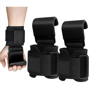 Professional Heavy Duty <b>Plastic</b> Weight Lifting <b>Hooks</b> With Padded Wrist Wraps For Gym Deadlift Powerlifting Training - Product Image 1