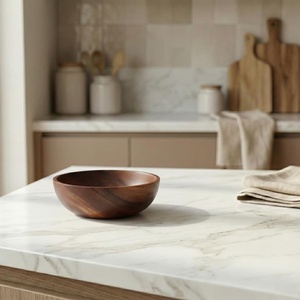 Tazón de Ensalada de Madera Hecho a Mano, Elegante Tazón Decorativo para Servir, Tazón de Madera de Acacia para Alimentos y Frutas, Tazón Redondo de Cocina para Verduras y Frutas - Product Image 5
