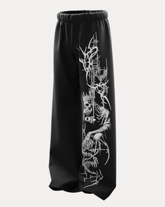 Pantalon ample surdimensionné pour femme, personnalisé en usine, style vintage délavé à l'acide, brodé, effet usé, taille élastique, avec plumes - Product Image 3