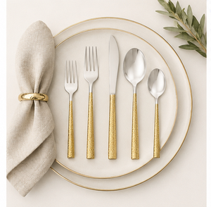 Juego de Cubiertos Martillados de Acero Inoxidable Dorado y Plateado, Vajilla Moderna de Dos Tonos para Cenas Elegantes y Bodas, Precio de Fábrica - Product Image 4