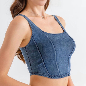 Top Quality Breathable Denim Crop Top Push Up <b>Strapless</b> <b>Corset</b> Crop Top For Ladies With Custom Design And Size - Product Image 2
